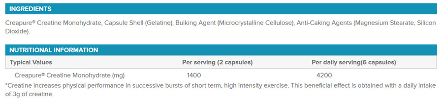 phd-creapure-cpasules-creatine-nutritional information